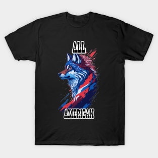 All American Patriotic 4th of July Wolf T-Shirt